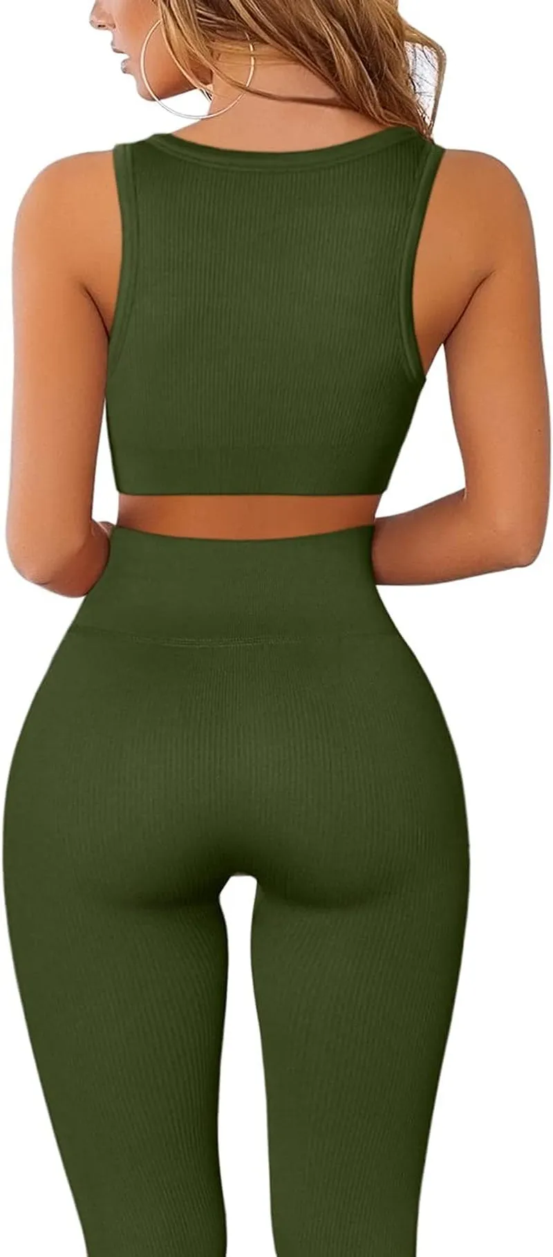 Chic Seamless Ribbed Yoga Set for Women - Crop Tank & High Waist Leggings Ensemble