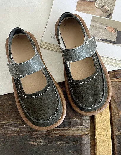 Comfortable Retro Leather Roune Toe Suede Flat Shoes