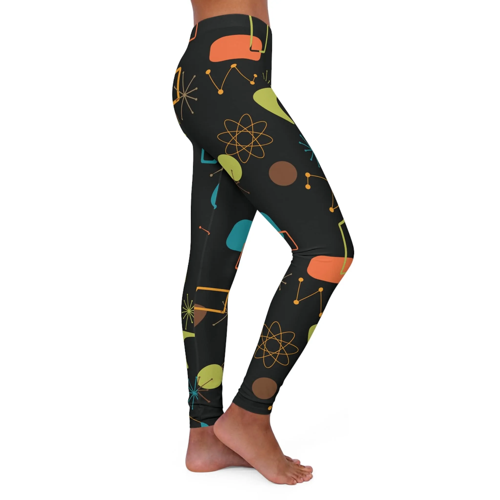 Cosmic Atomic Boomerang Starbursts Mid Century Modern Retro Women's Spandex Leggings