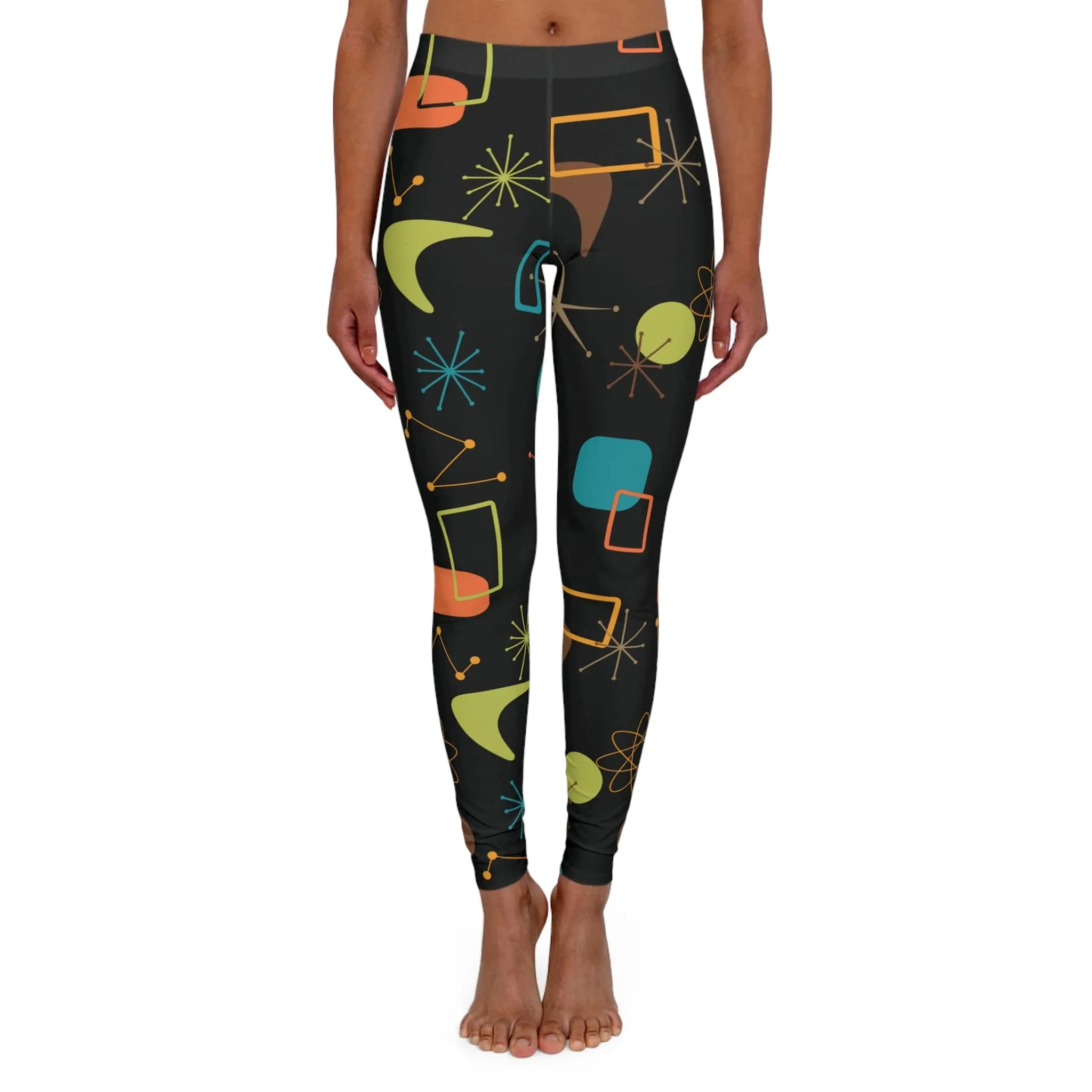 Cosmic Atomic Boomerang Starbursts Mid Century Modern Retro Women's Spandex Leggings