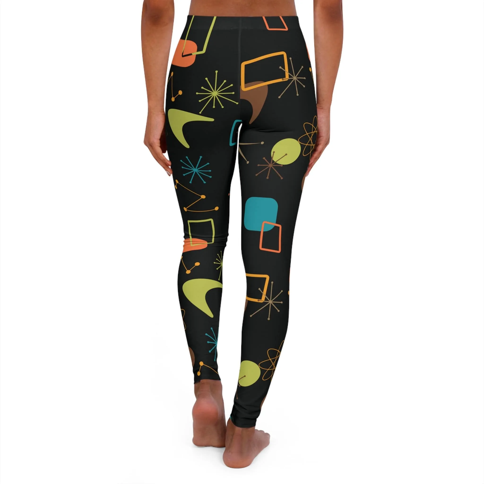 Cosmic Atomic Boomerang Starbursts Mid Century Modern Retro Women's Spandex Leggings