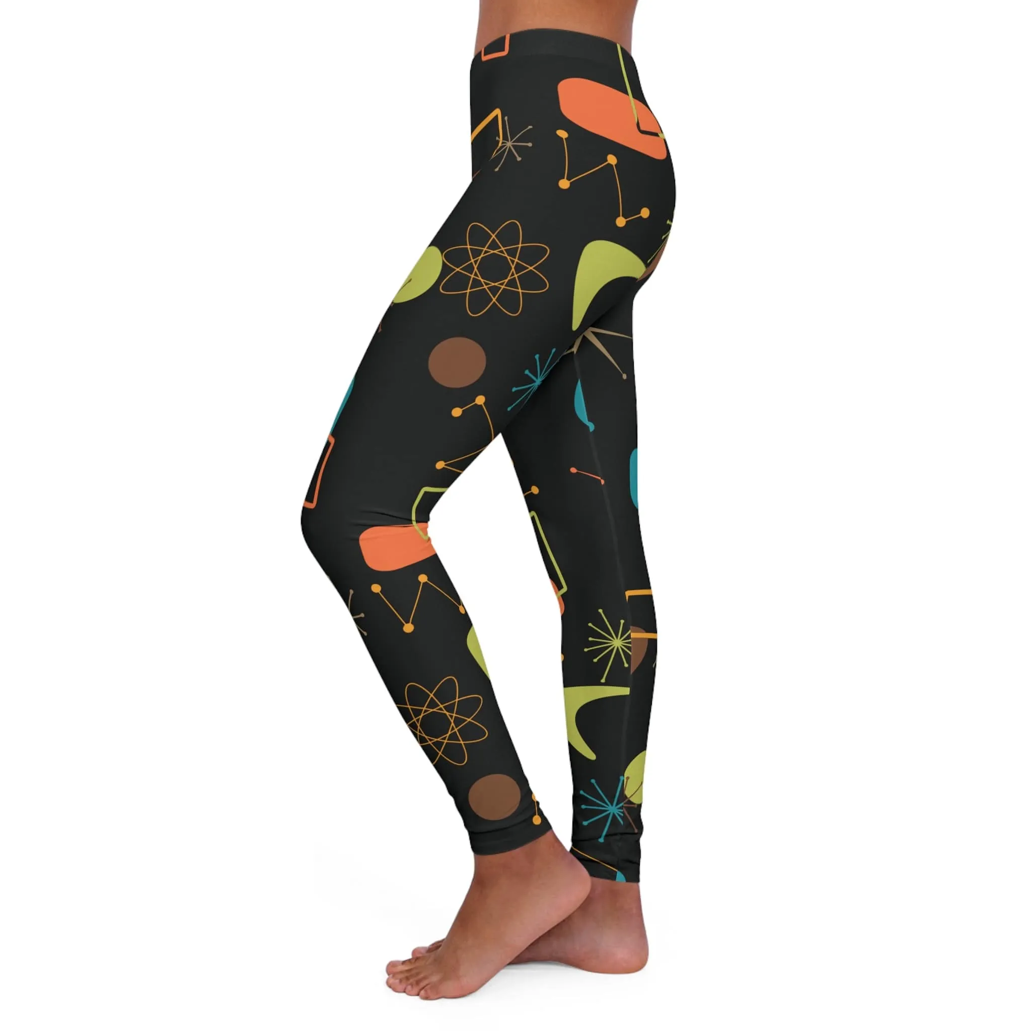 Cosmic Atomic Boomerang Starbursts Mid Century Modern Retro Women's Spandex Leggings