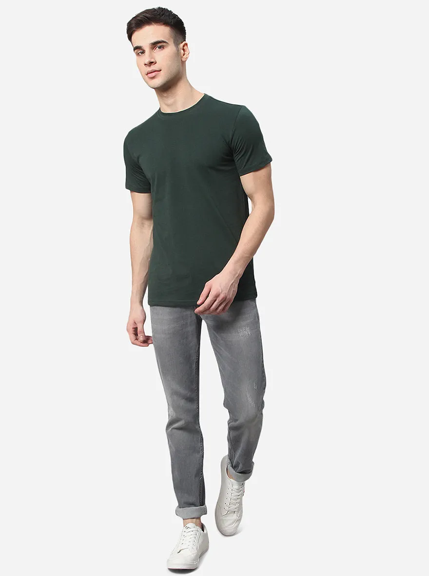 Dark Green Solid Slim Fit T-Shirt | JadeBlue