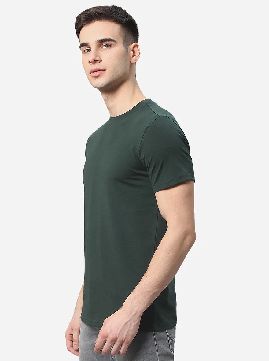 Dark Green Solid Slim Fit T-Shirt | JadeBlue