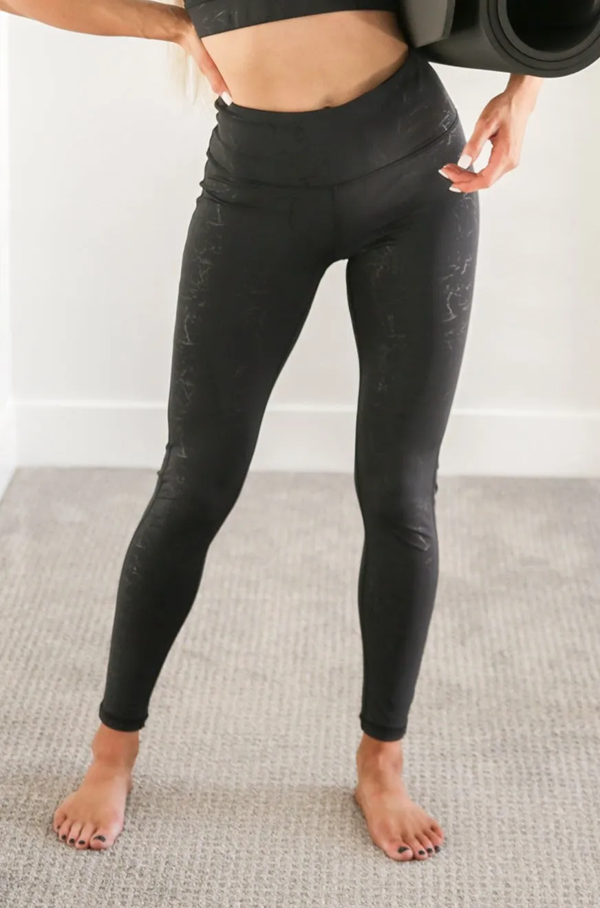 Dark Marble Foil Print Highwaist Leggings