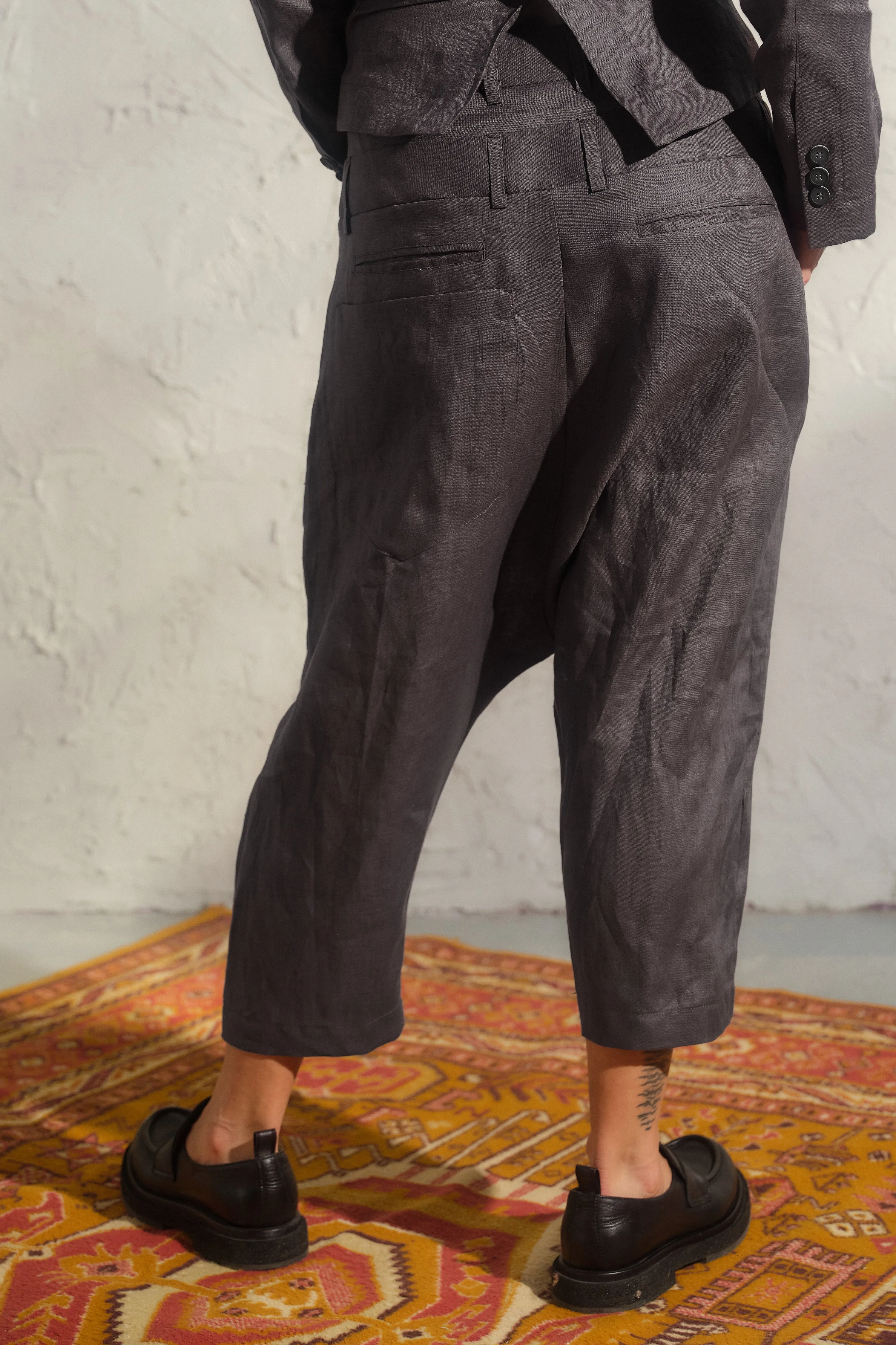 Double belt Linen Baggy Pants Womens