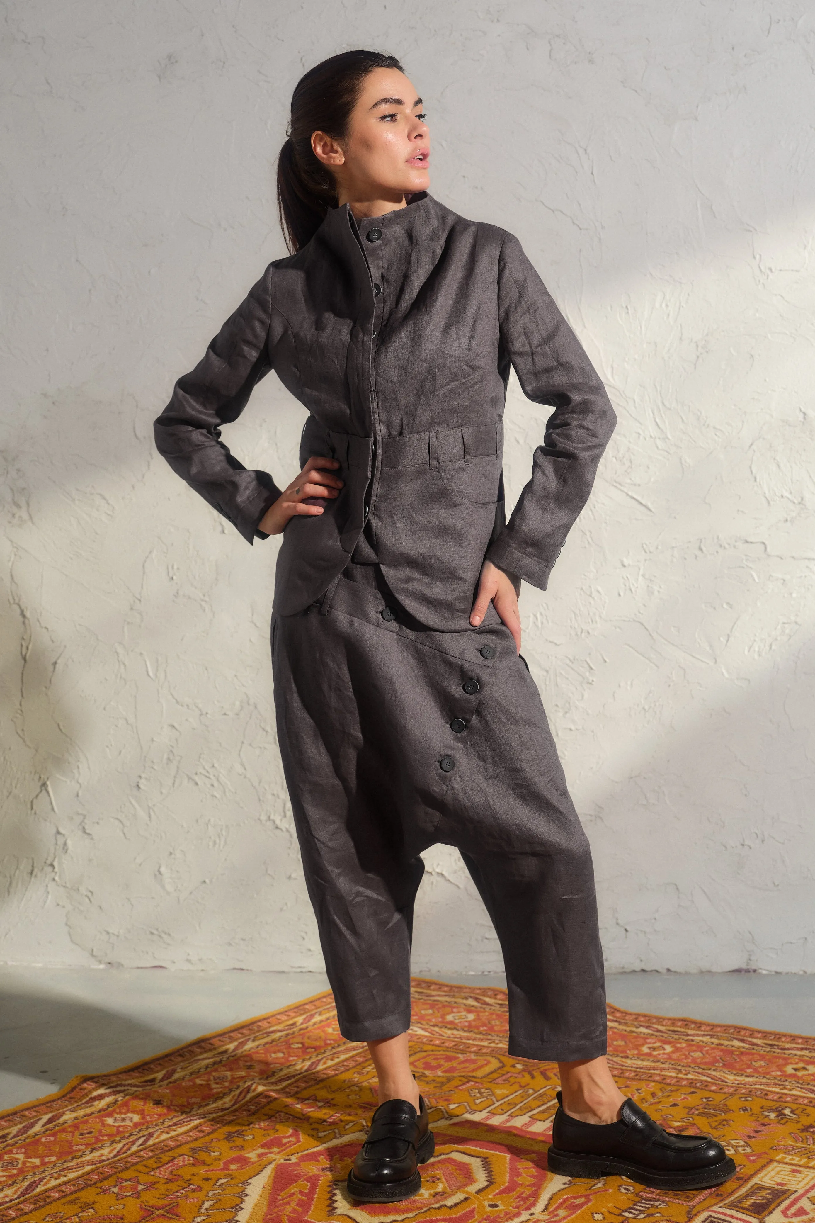 Double belt Linen Baggy Pants Womens