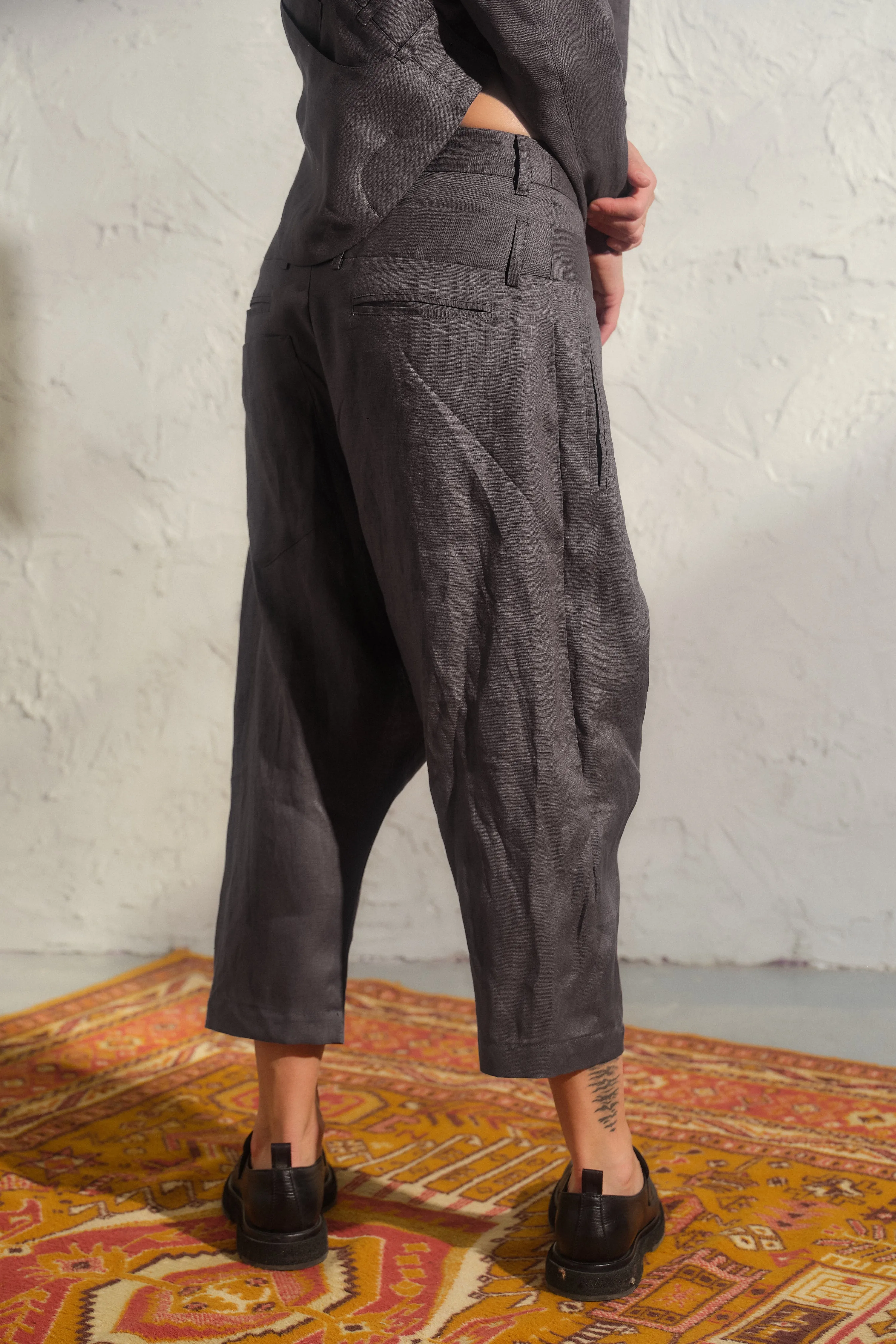 Double belt Linen Baggy Pants Womens