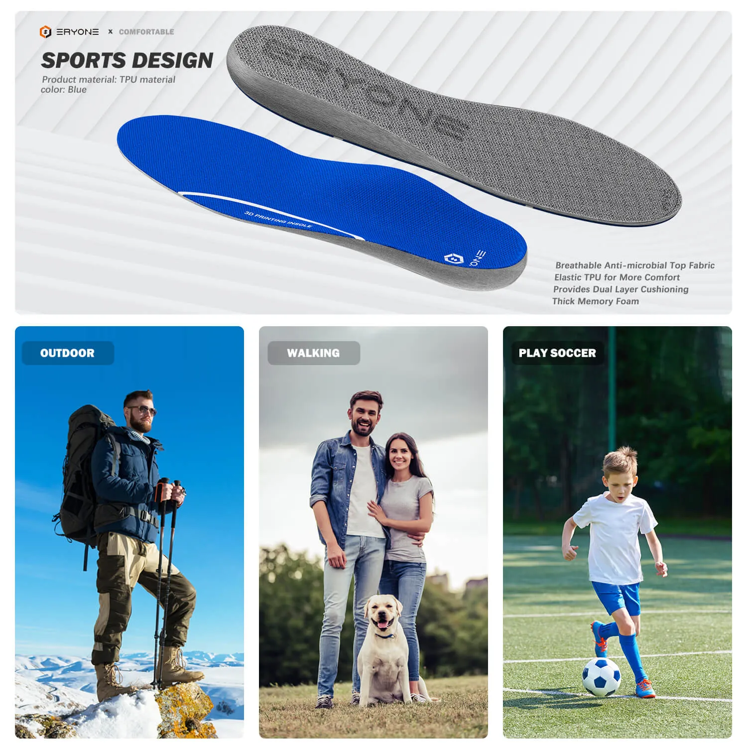 ERYONE Arch Support Insoles & Inserts - 3D Printed Orthotics Inserts for Men & Women