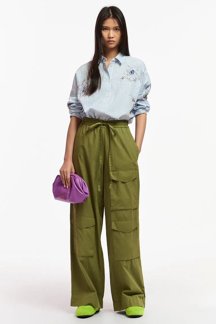 Fopy Cargo Wide Leg Pants in Olive Martini