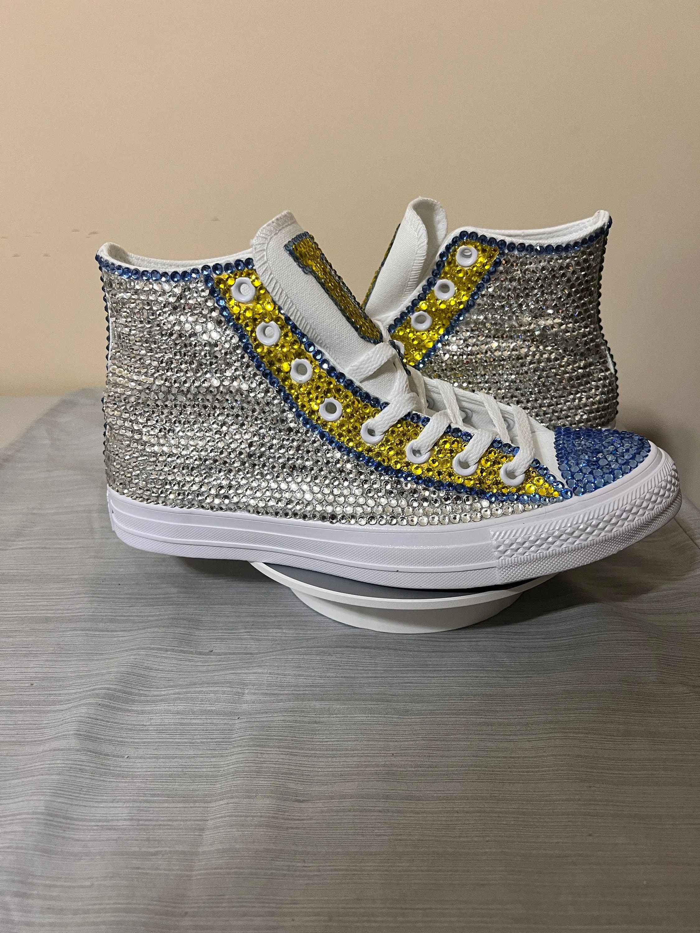 Fully Rhinestoned Professional or College Hi-Top Tennis Shoes, converse, wedding, quinceanera, bling shoes