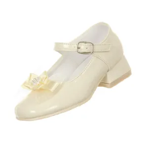 Girls Ivory Patent Bow Glittery Stud Dress Shoes 6.5 Toddler-5 Kids