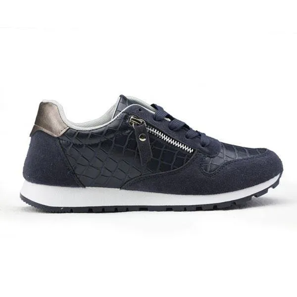 GIRLS LACE UP WITH ZIPPER TRAINERS - NAVY BLUE