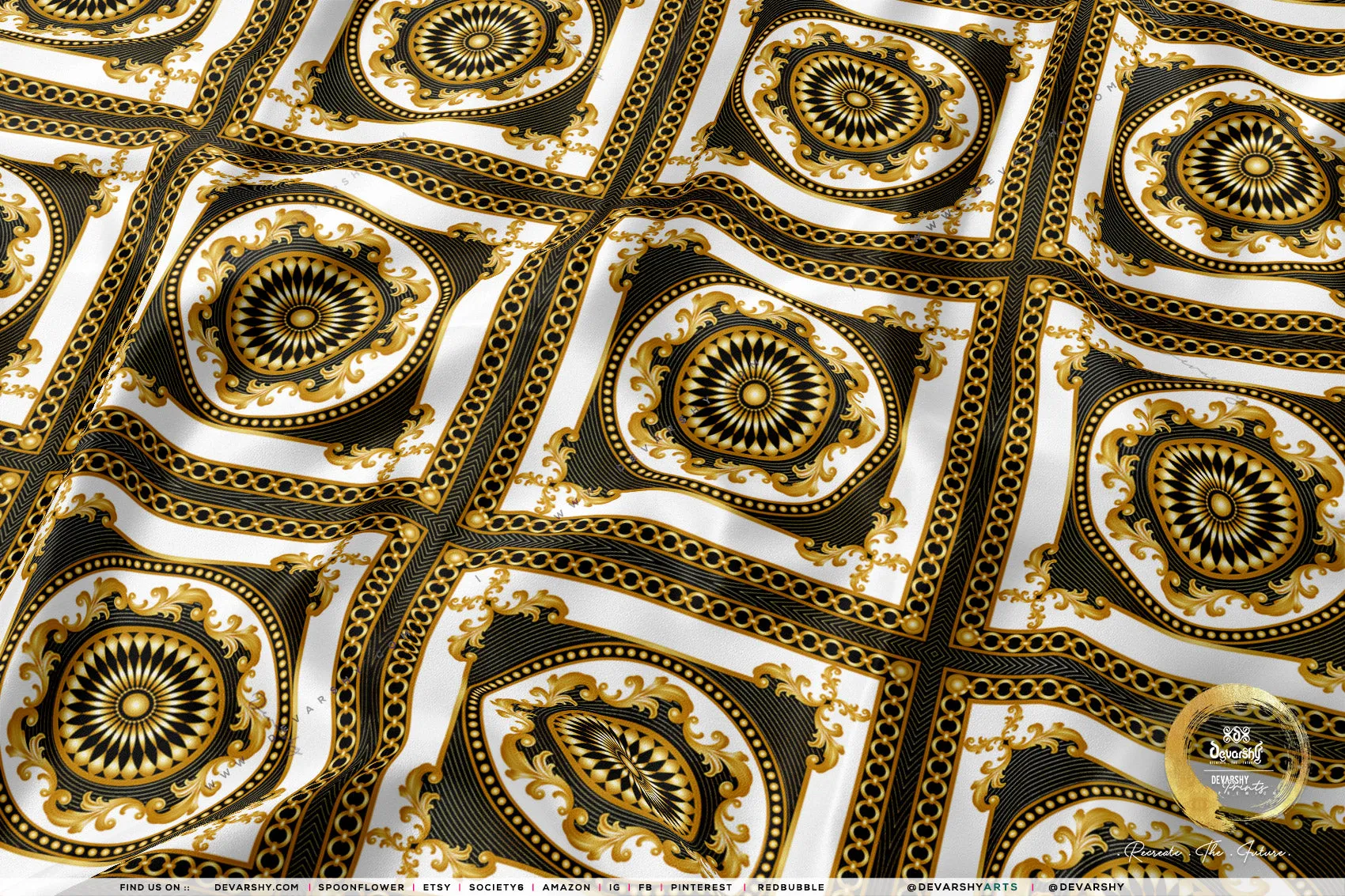 Golden Circles Upholstery Fabric 3meters 6 Designs & 12 Furnishing Fabrics Golden Baroque Fabric By the Yard | 039