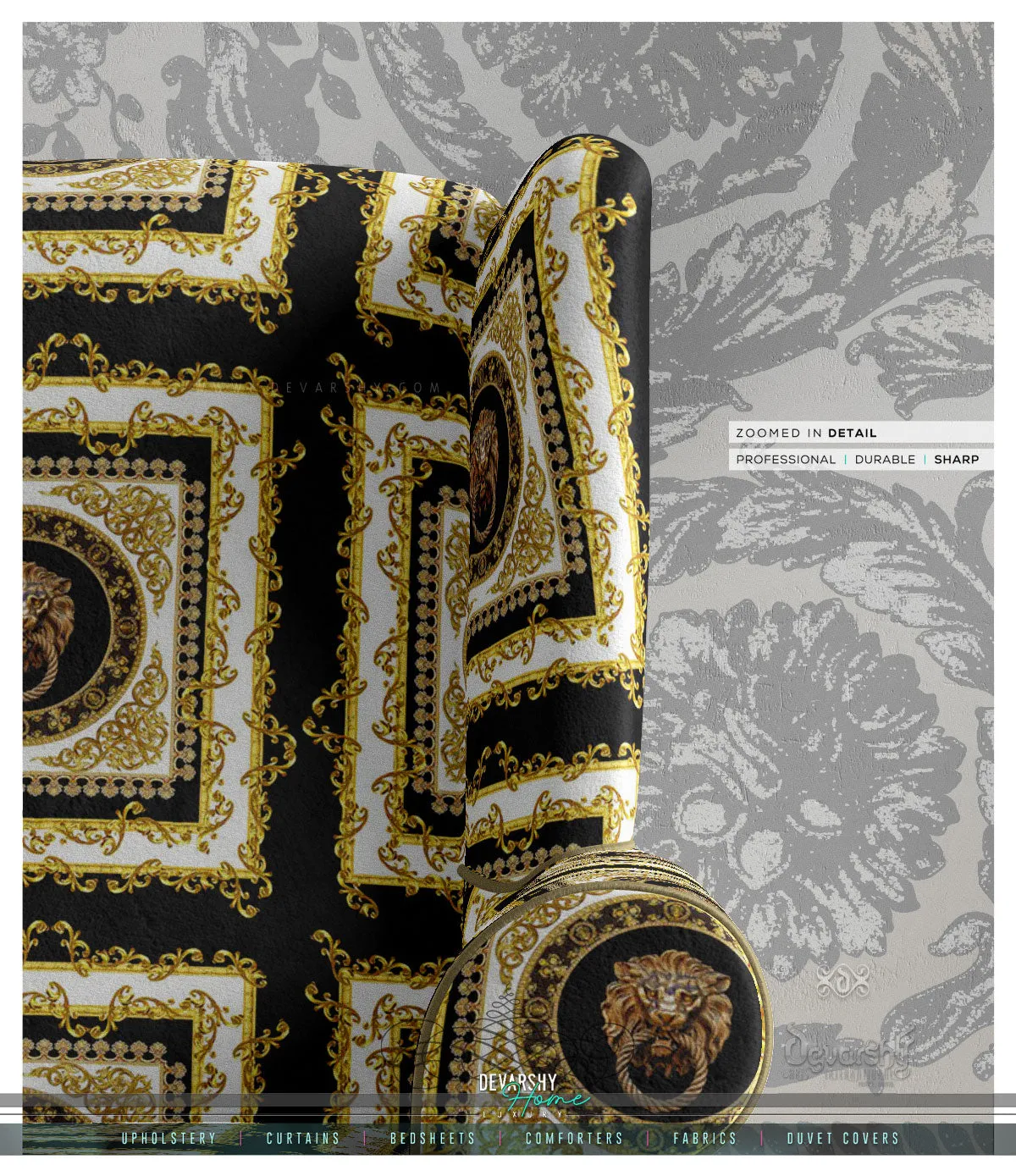 Golden Circles Upholstery Fabric 3meters 6 Designs & 12 Furnishing Fabrics Golden Baroque Fabric By the Yard | 039