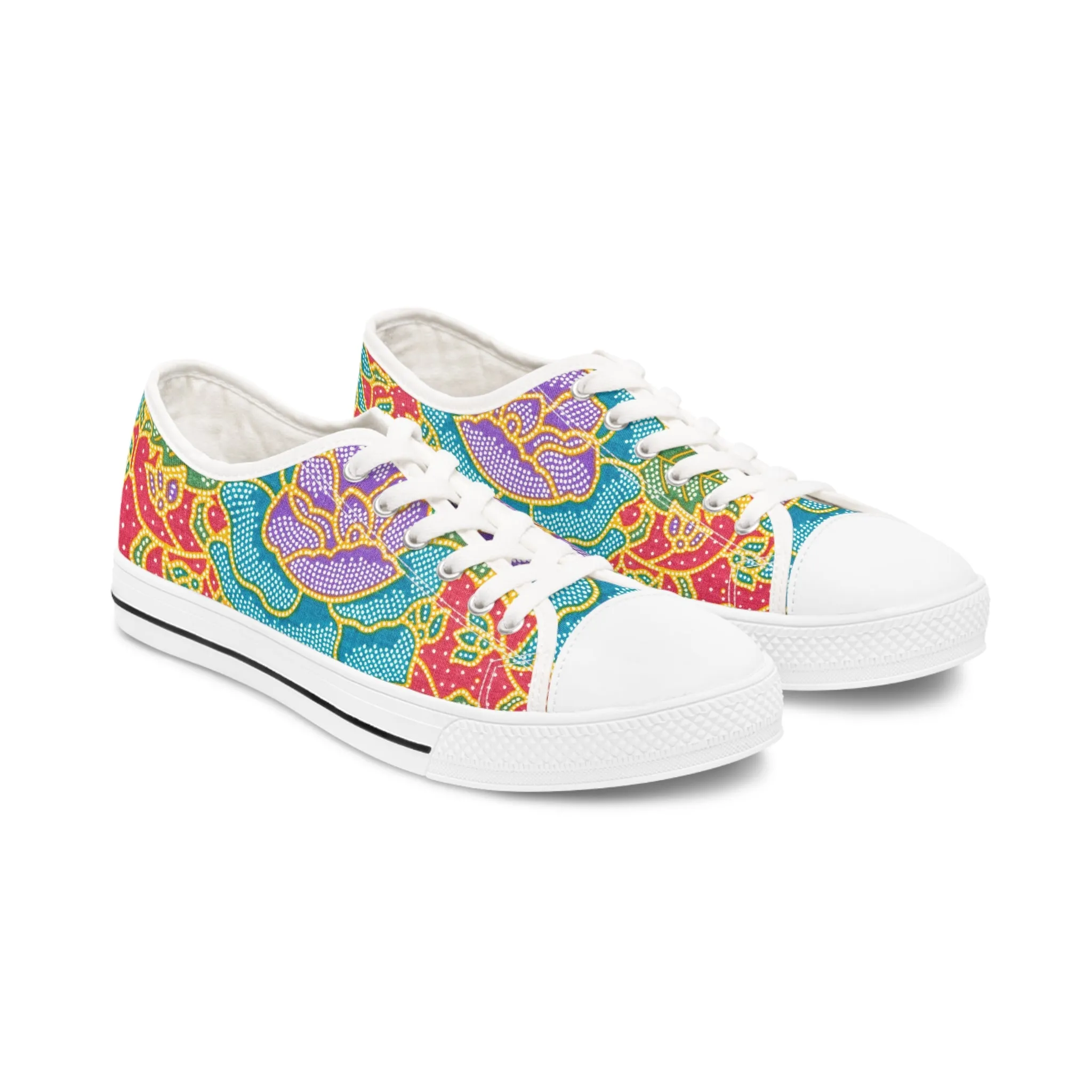 Green and red flowers - Inovax Woman's Low Top Sneakers