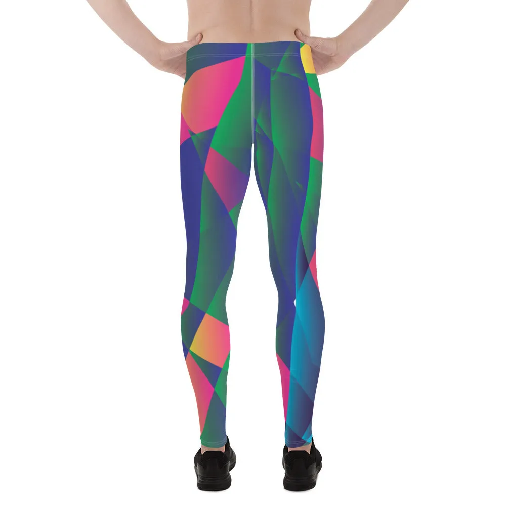 Green Diamond Printed Men Tights, Geometric Neon Bright Men's Leggings Meggings Tights - Made in USA