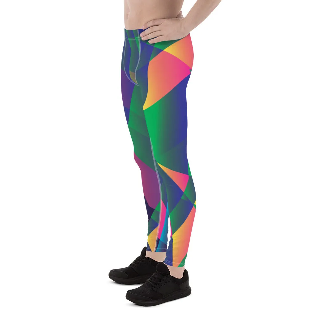 Green Diamond Printed Men Tights, Geometric Neon Bright Men's Leggings Meggings Tights - Made in USA