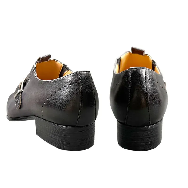 Grey Solid Buckle Strap Leather Shoes