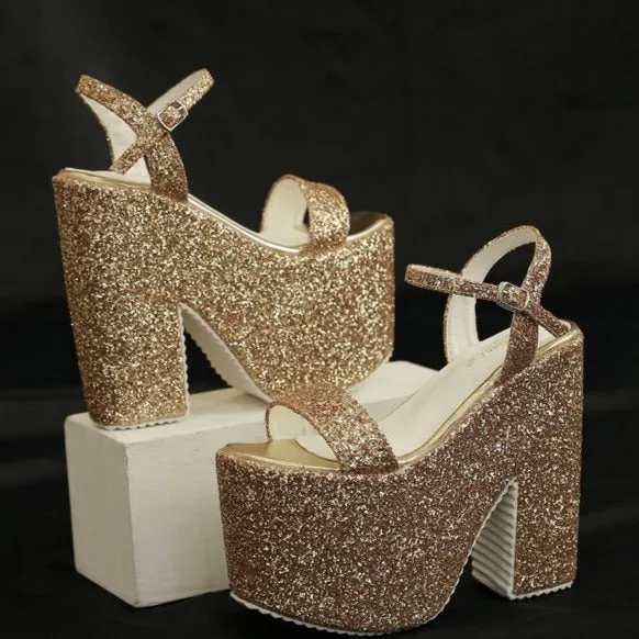 Halloween Sequin Waterproof Platform Super High Heel Sandals