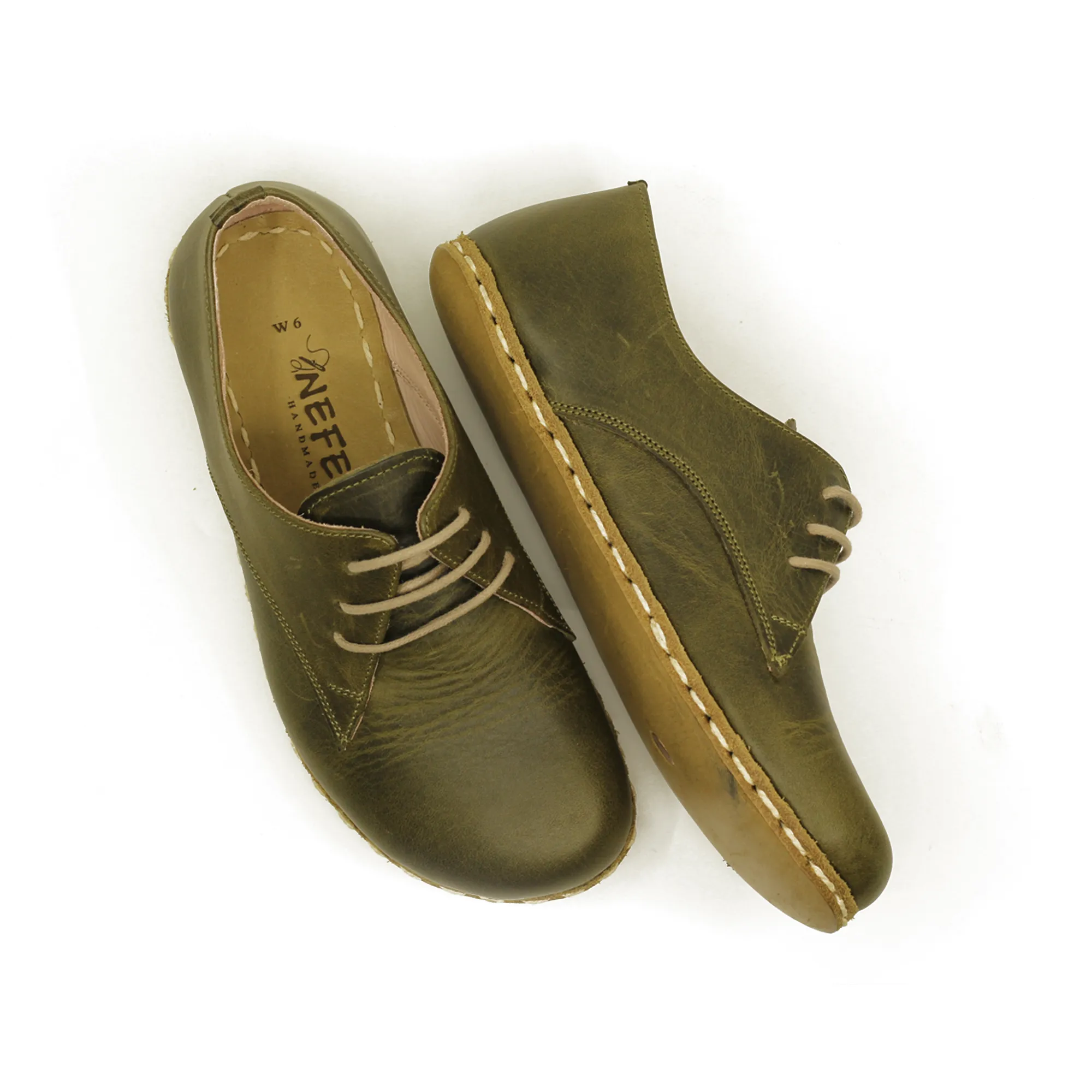 Handmade Barefoot Leather Shoes Military Green for Men