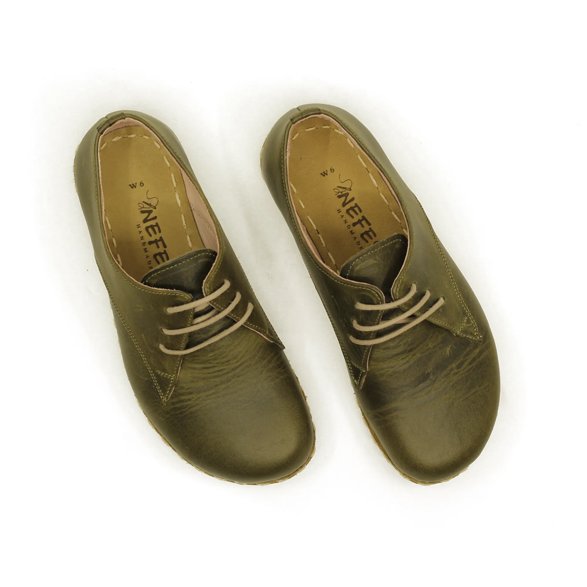 Handmade Barefoot Leather Shoes Military Green for Men