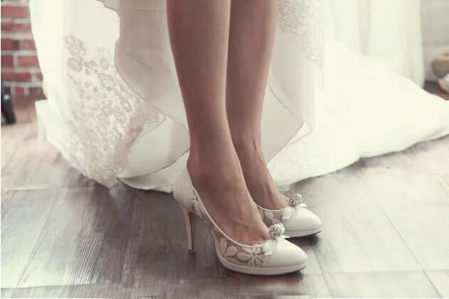 High Heels Pointed Toe White Lace Sexy Wedding Bridal Shoes, SY0118