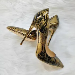 High-heels with gold and black Patterns Fashion Women Party Shoes