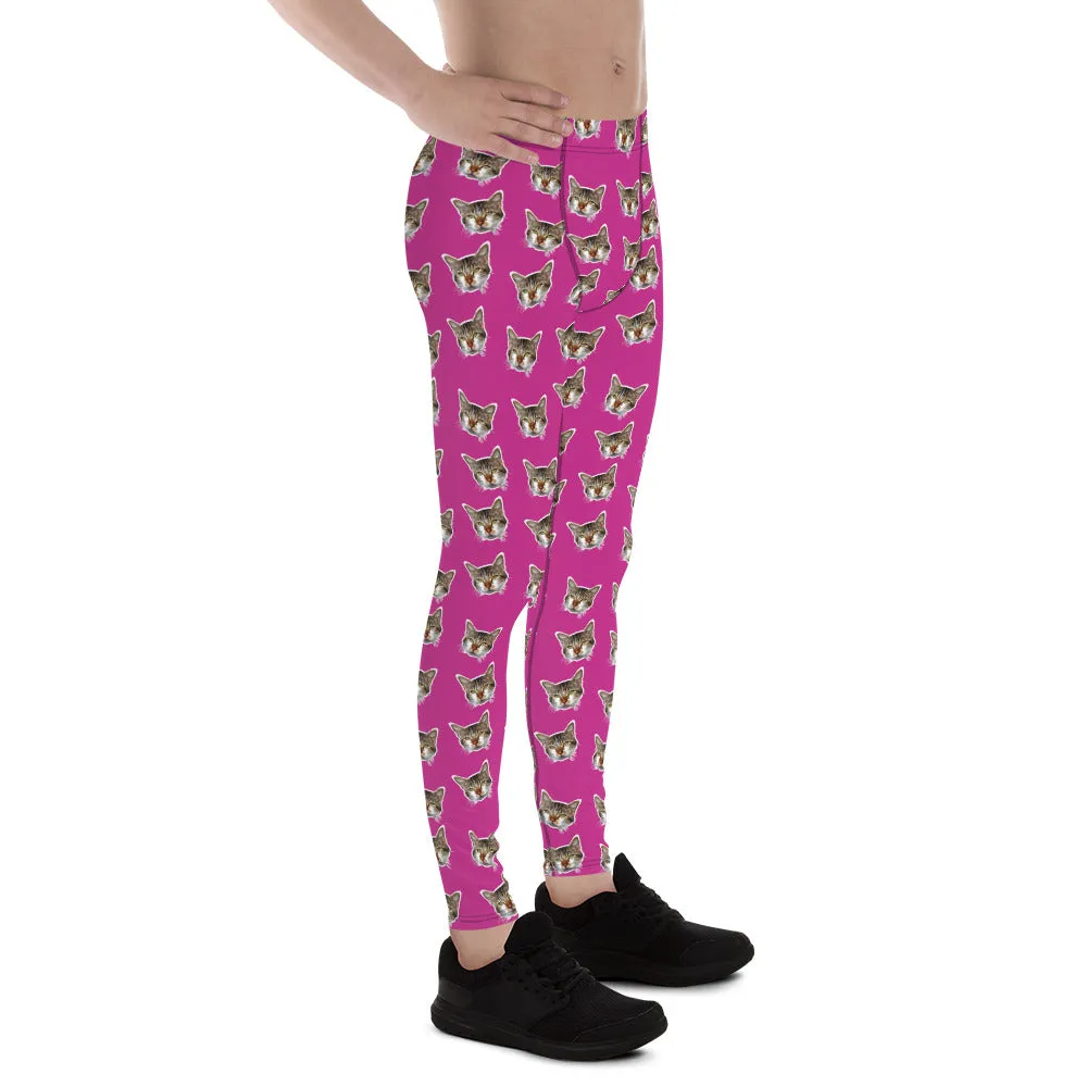 Hot Pink Cat Calico Meggings, Cat Print Men's Leggings Compression Tights - Made in USA/EU