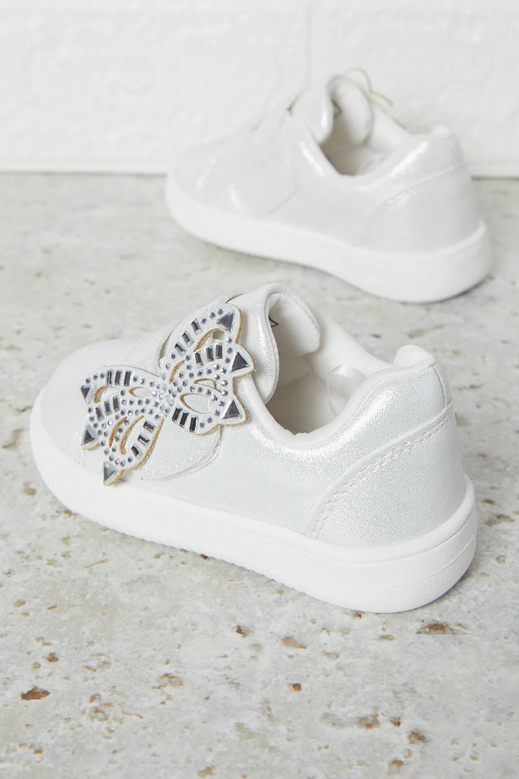 Infant Girls Silver Butterfly Sneakers