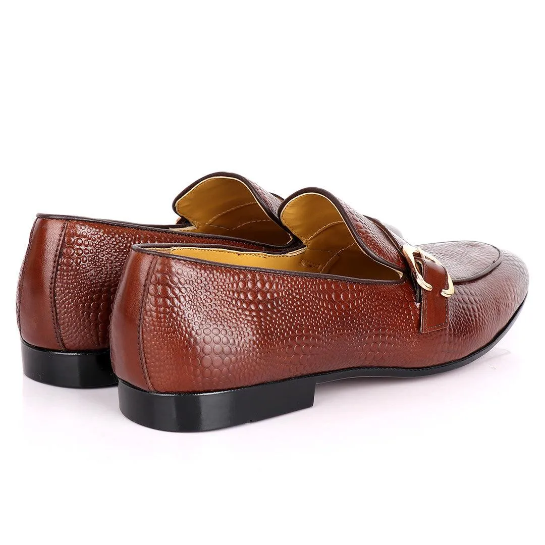 John Foster Cro Skin Single  Belt Designed  Loafers-Brown