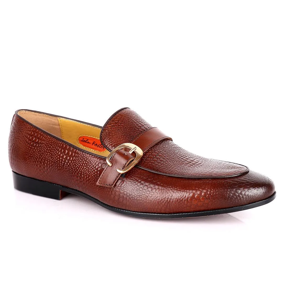 John Foster Cro Skin Single  Belt Designed  Loafers-Brown