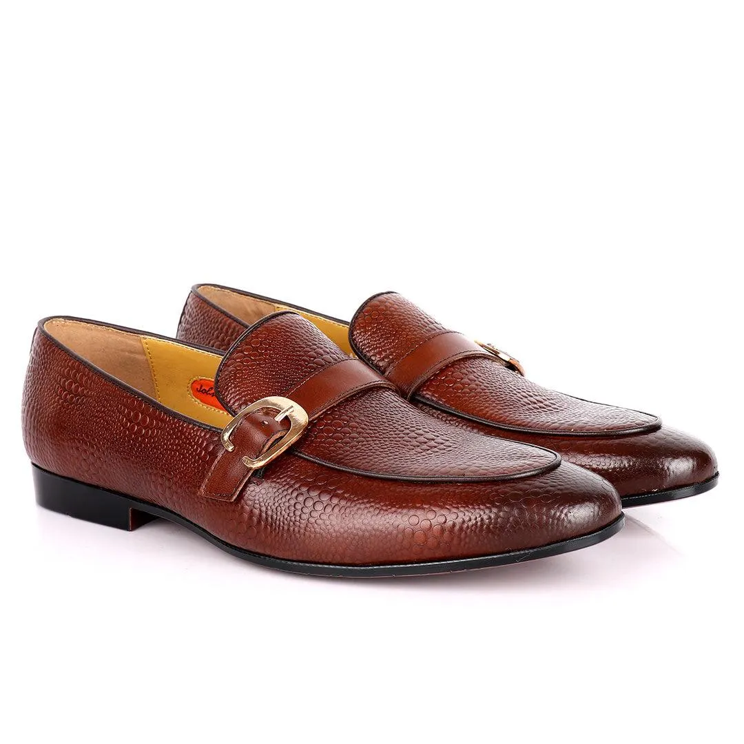 John Foster Cro Skin Single  Belt Designed  Loafers-Brown