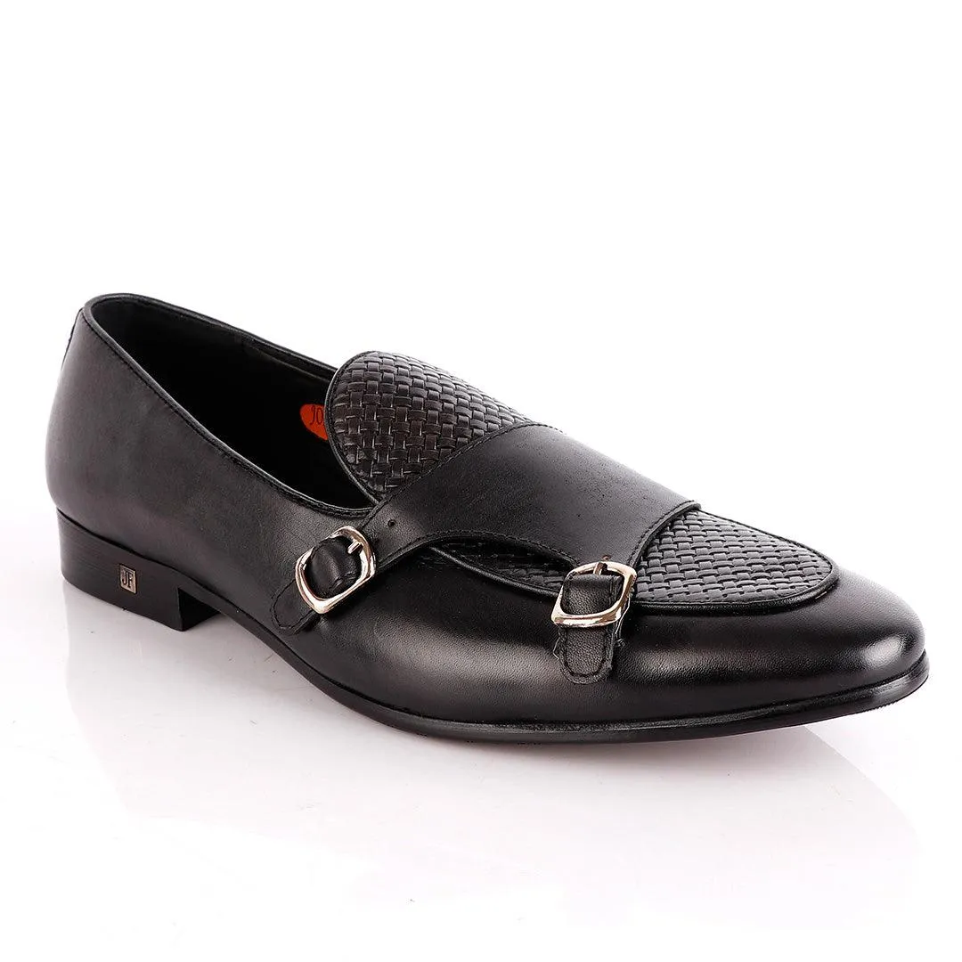 John Foster Double Monk-Strap Black Leather Shoe