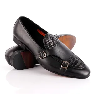 John Foster Double Monk-Strap Black Leather Shoe