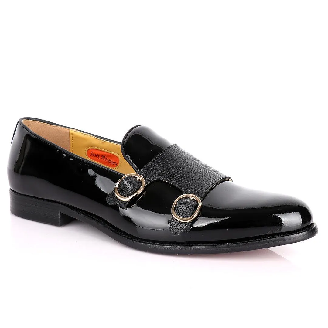 John Mendson Daytonaline Double Monk Straps Wetlooks Leather Shoe- Black