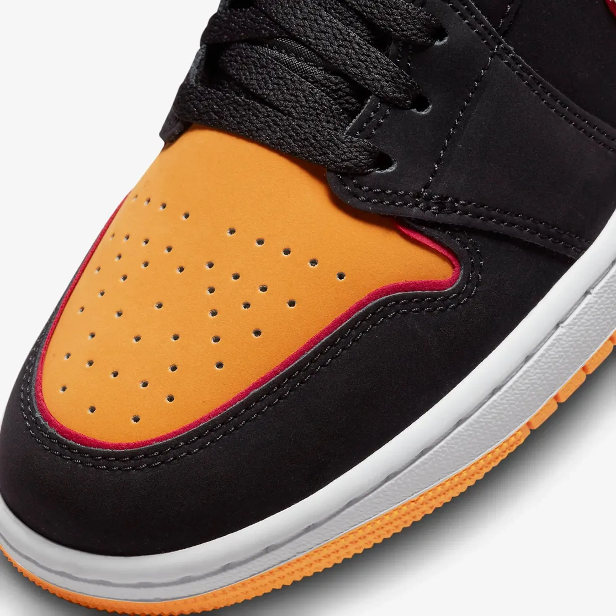 Jordan | AIR JORDAN 1 MID SE  { BLACK/VIVID ORANGE-CARDINAL RED-WHITE