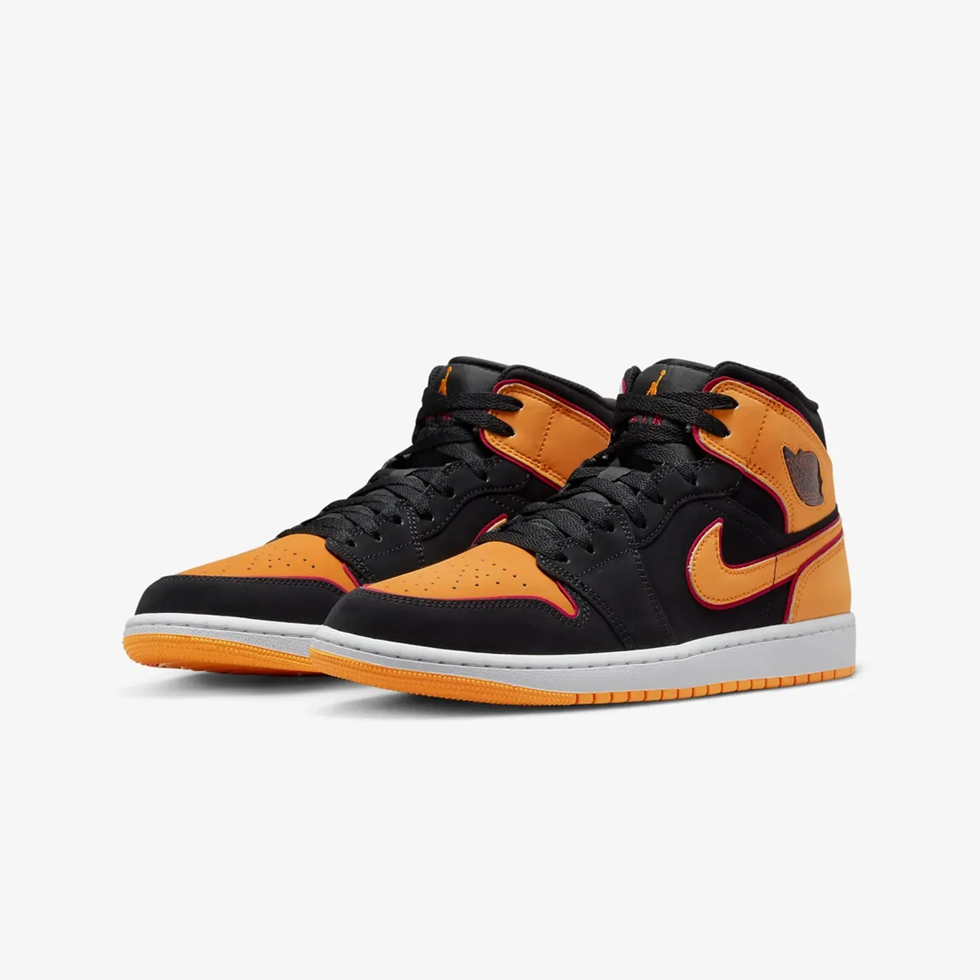 Jordan | AIR JORDAN 1 MID SE  { BLACK/VIVID ORANGE-CARDINAL RED-WHITE