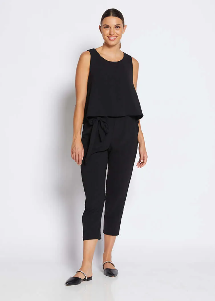 Kenzie taper leg pant with belt in Black