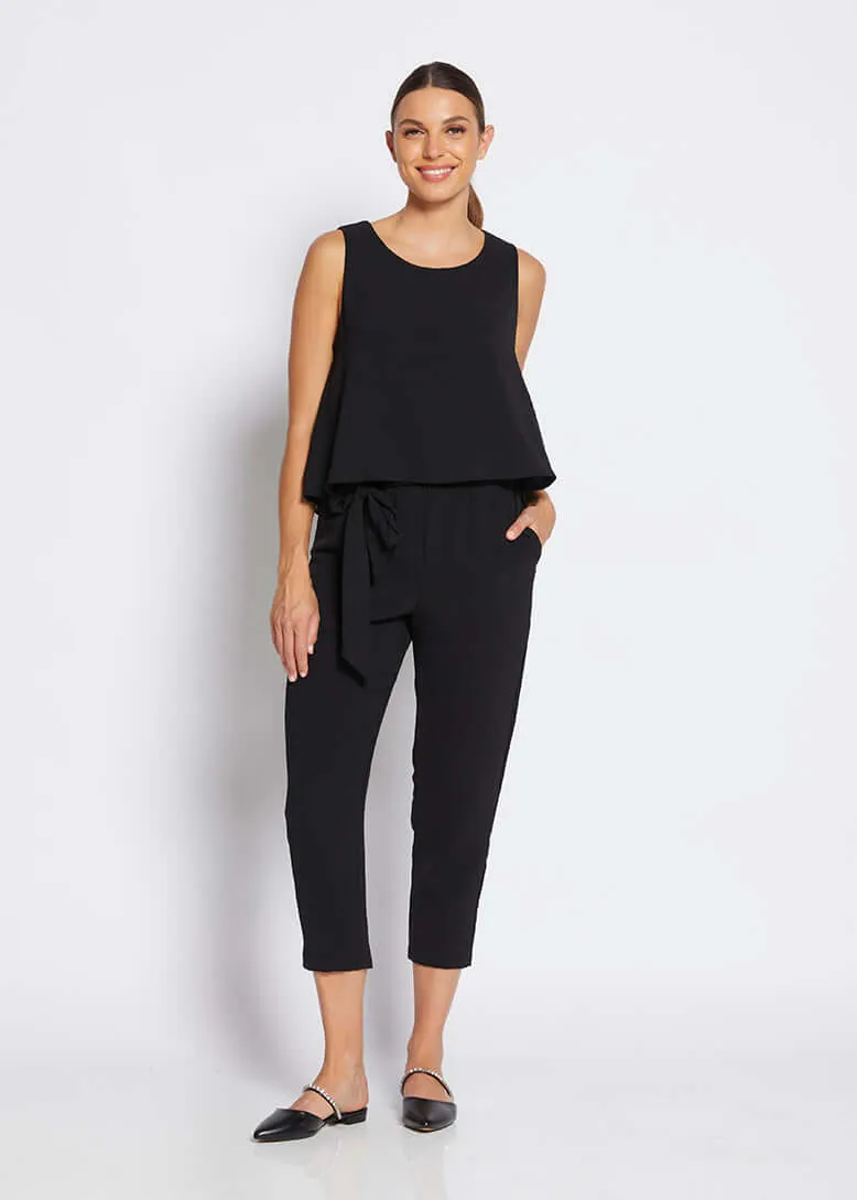 Kenzie taper leg pant with belt in Black