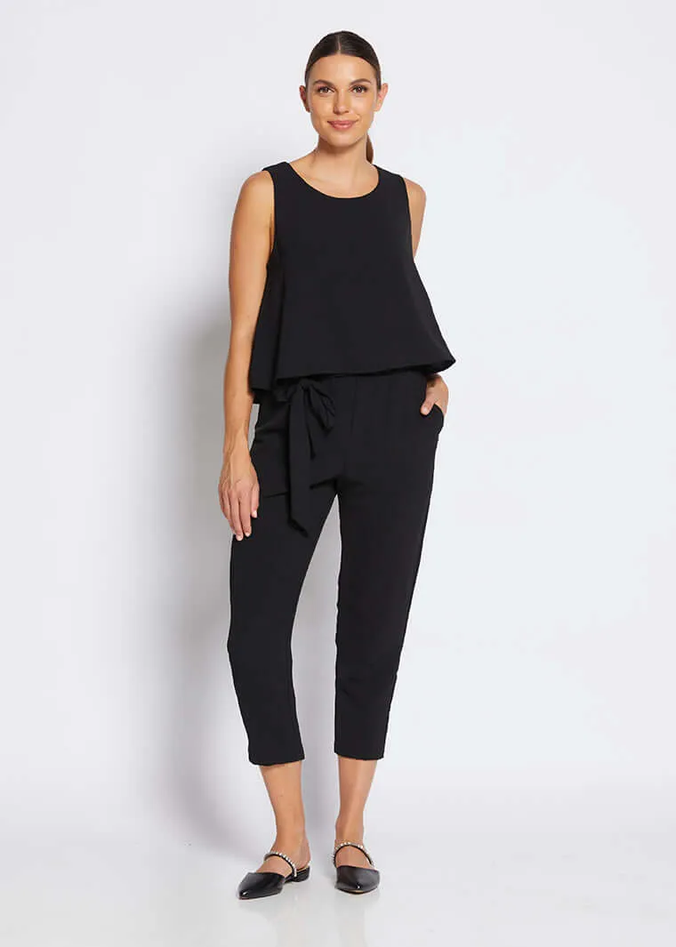 Kenzie taper leg pant with belt in Black