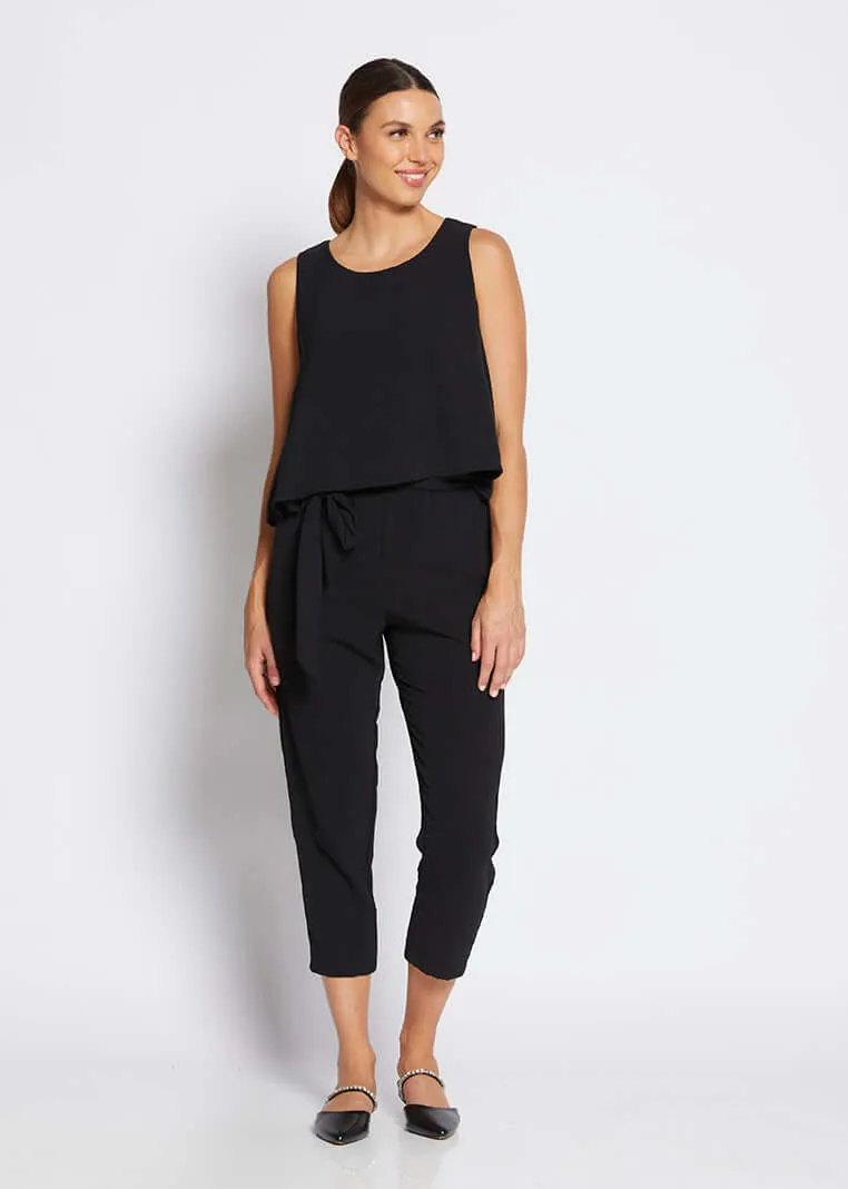 Kenzie taper leg pant with belt in Black