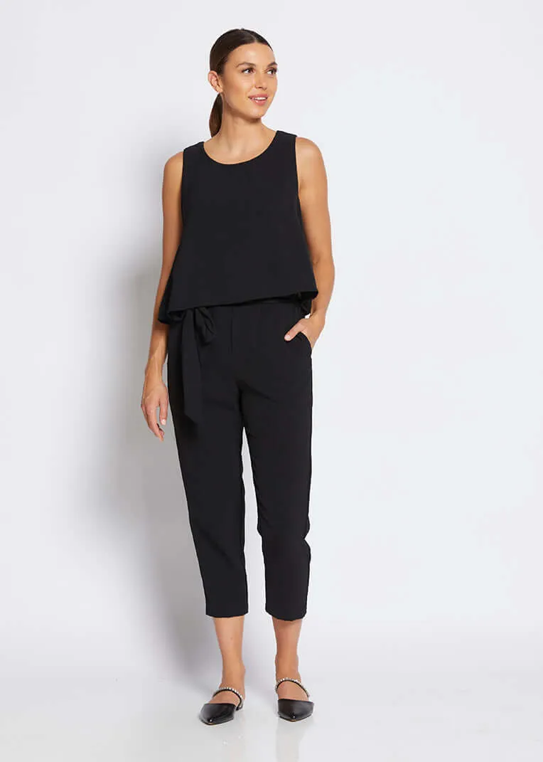 Kenzie taper leg pant with belt in Black