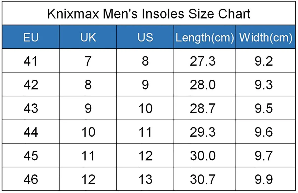 Knixmax Men's Memory Foam Insoles, Grey, for Athletic Shoes & Sneakers