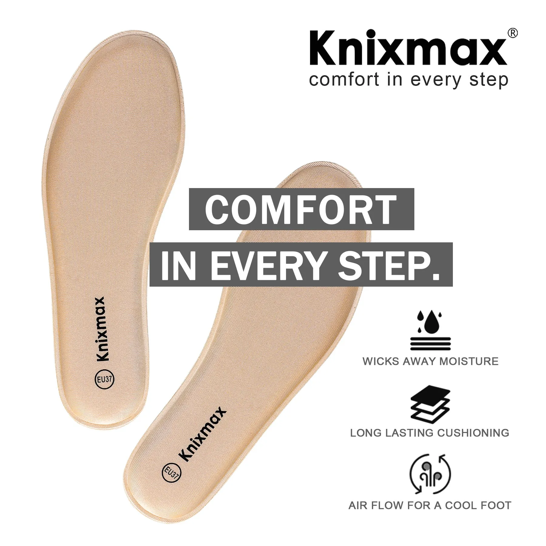 Knixmax Women Memory Foam Insoles Comfort Shoe Inserts Shock Absorption Cushioning Foot Support Pads