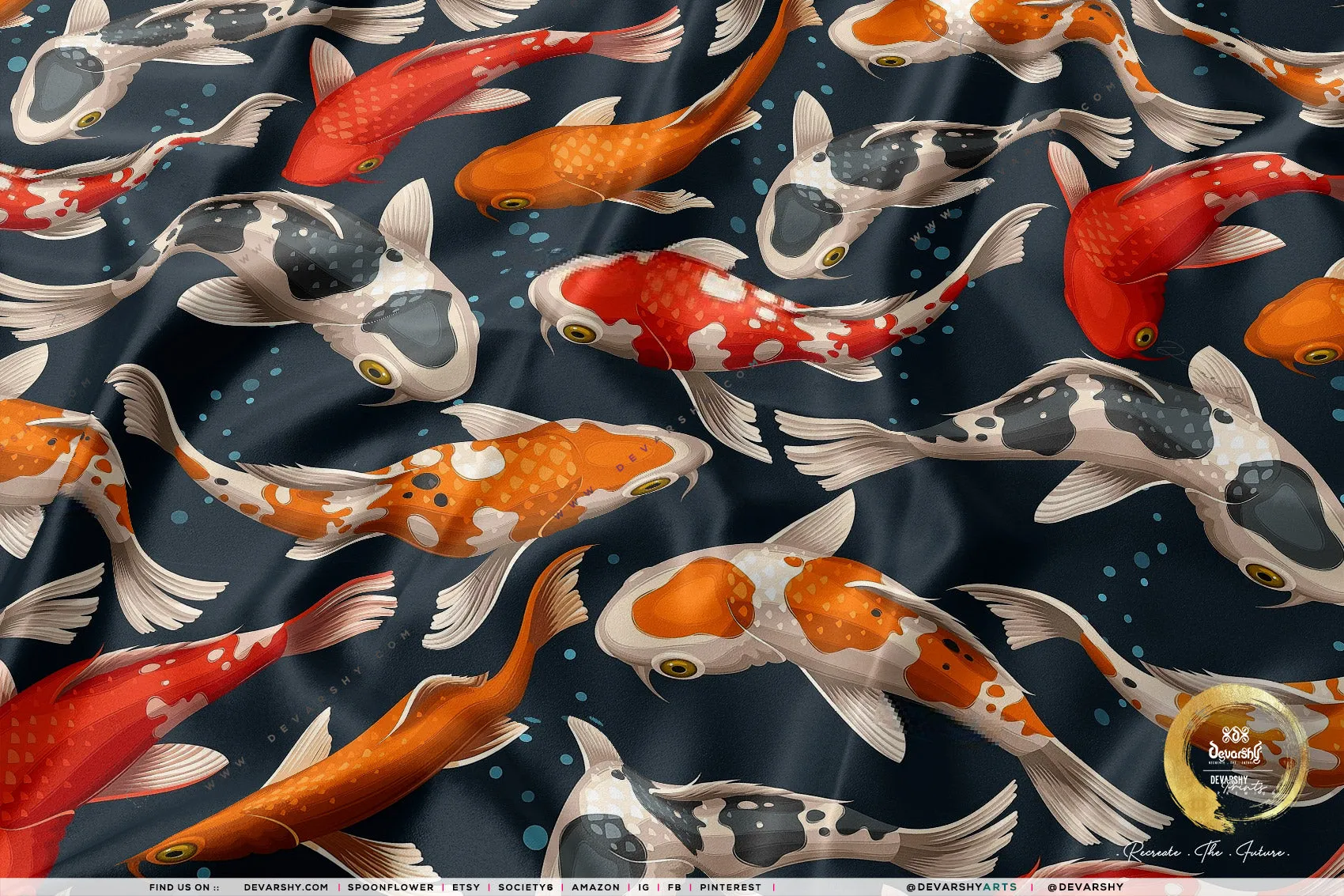 KOI FISH Upholstery Fabric 3meters 9 Designs & 12 Furnishing Fabrics Colorful Fish Fabric By the Yard  | 049