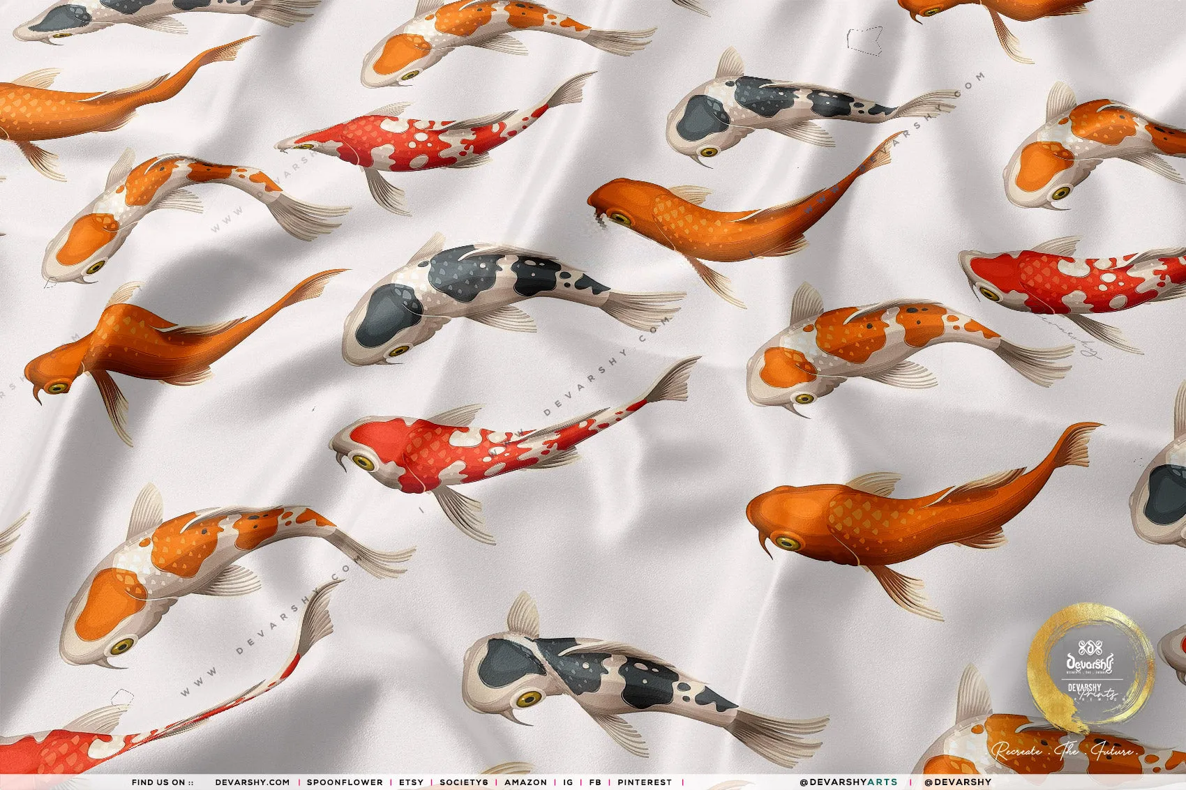 KOI FISH Upholstery Fabric 3meters 9 Designs & 12 Furnishing Fabrics Colorful Fish Fabric By the Yard  | 049