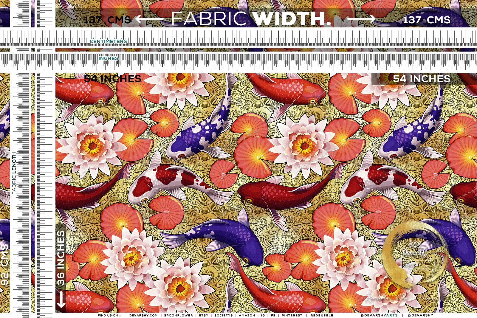 KOI FISH Upholstery Fabric 3meters 9 Designs & 12 Furnishing Fabrics Colorful Fish Fabric By the Yard  | 049