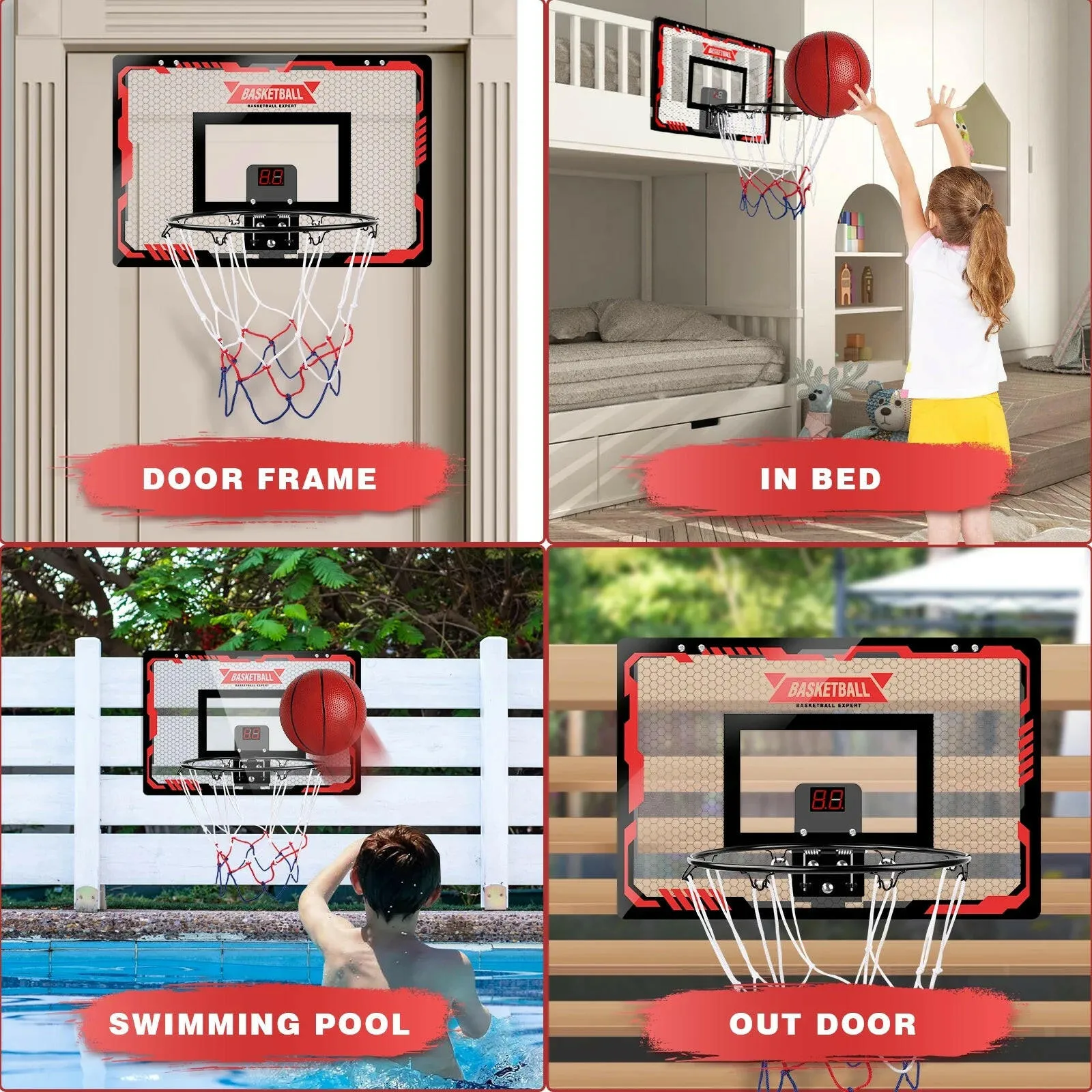 LED Light Mini Basketball Hoops with 2 Balls & Electronic Scoreboard