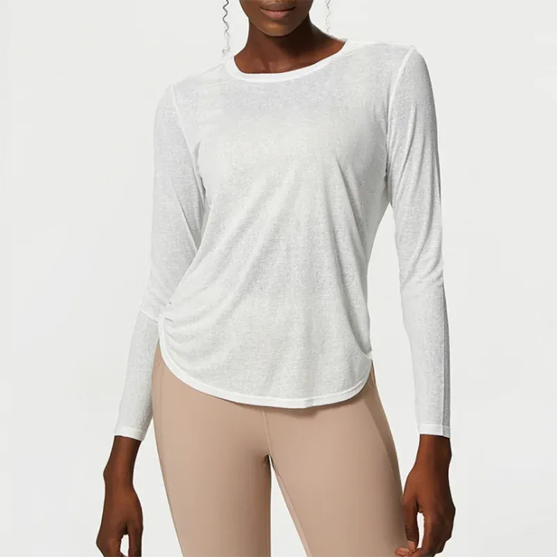 Long Sleeve  Side Pleated Loose Workout Top